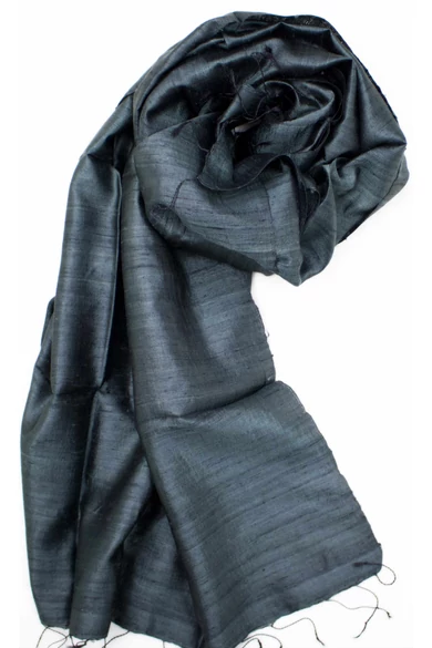 100% valódi hernyóselyem antracitszurke színű nyers selyem sál