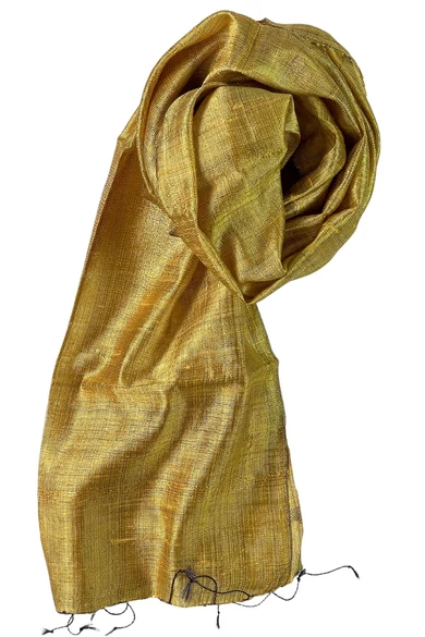 100% valódi hernyóselyem avignoni sárga színű nyers selyem sál 70x180cm