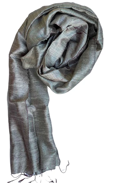 100% valódi hernyóselyem prériszürke színű nyers selyem sál 50x180cm