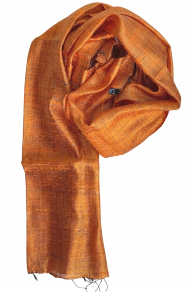 100% valódi hernyóselyem marokkónarancs színű nyers selyem sál 50x180cm