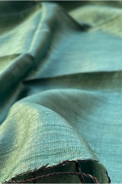 100% valódi hernyóselyem borostyánzöld színű nyers selyem sál 70x180cm