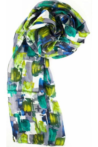 KÉK, ZÖLD MINTÁS 100% VALÓDI HERNYÓSELYEM SÁL 50X180CM