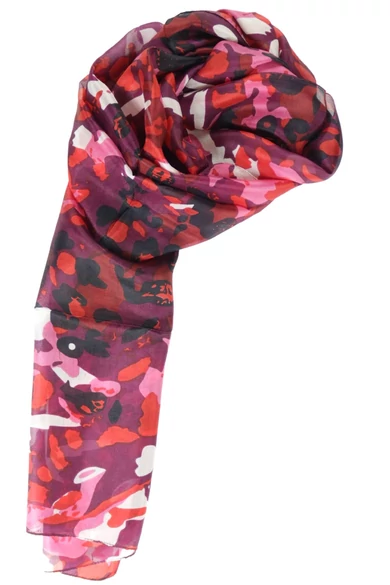 Burgundivörös alapon mintás 100% valódi hernyóselyem sál 50x180cm