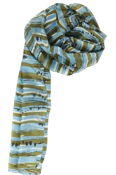 Perzsakék alapon hullámos mintás 100% valódi hernyóselyem sál 50x180cm