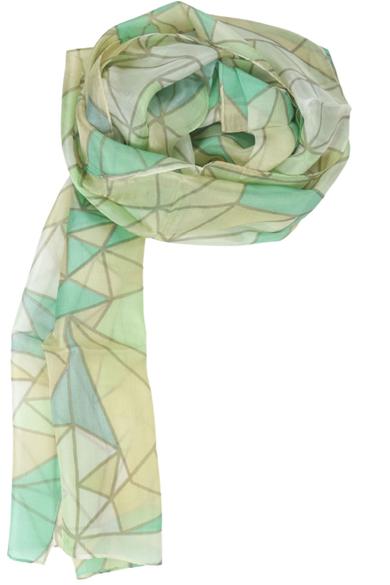 Geometriai mintás topázzöld és vaníliasárga árnyalataiban 100% valódi hernyóselyem sál 50x180cm