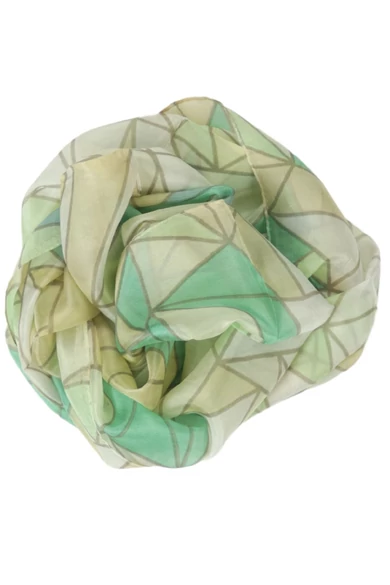 Geometriai mintás topázzöld és vaníliasárga árnyalataiban 100% valódi hernyóselyem sál 50x180cm