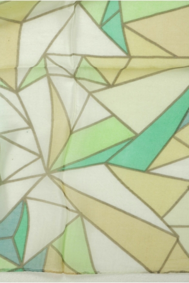 Geometriai mintás topázzöld és vaníliasárga árnyalataiban 100% valódi hernyóselyem sál 50x180cm
