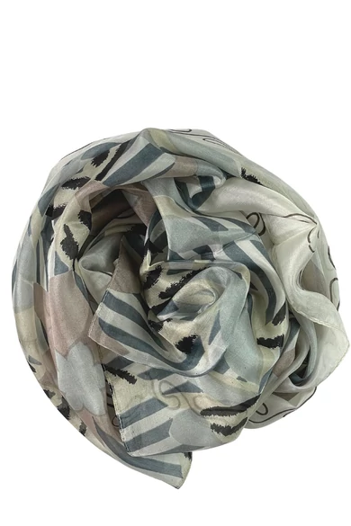 Gyöngyházfehér alapon mintás 100% valódi hernyóselyem sál 50x180cm