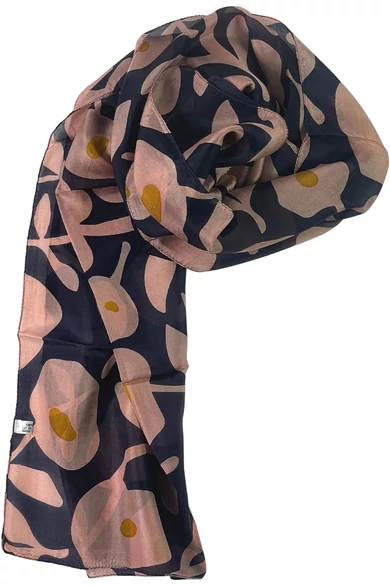 Párizsikék alapon flamingórózsaszín mintás 100% valódi hernyóselyem sál 50x180cm