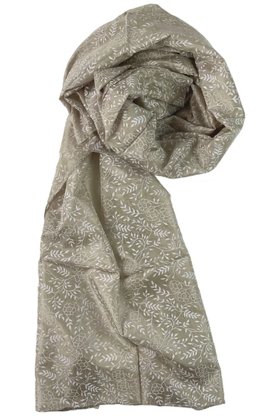 Óarany alapon liliomfehér virág mintás 100% valódi hernyóselyem sál 50x180cm