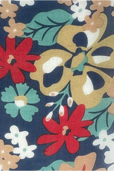 Milorikék alapon virágmintás 100% valódi hernyóselyem sál 50x180cm