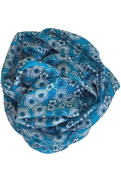 Mangánkék alapon virágmintás 100% valódi hernyóselyem sál 50x180cm