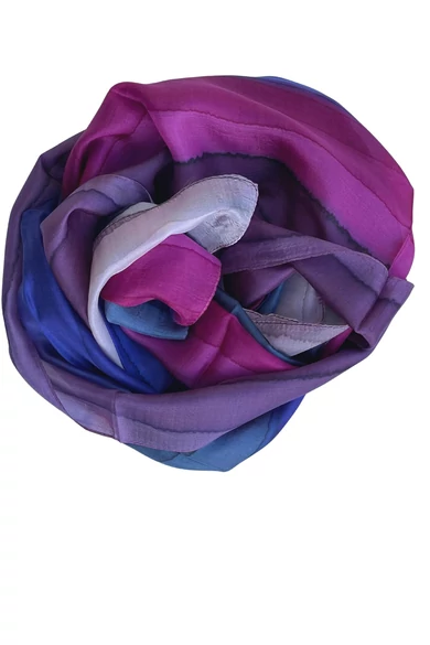 Magenta, püspöklila, padlizsán, pelikánrózsaszín és szürke 100% valódi hernyóselyem sál 50x180cm