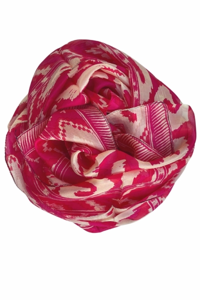 Schiaparelli rózsaszín alapon mintás 100% valódi hernyóselyem sál 50x180cm