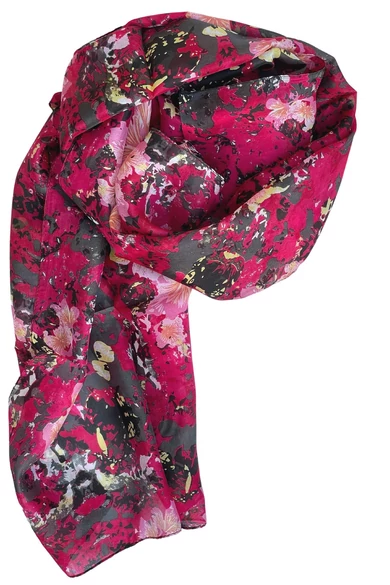 Magenta alapon virágmintás 100% valódi hernyóselyem sál 50x180cm