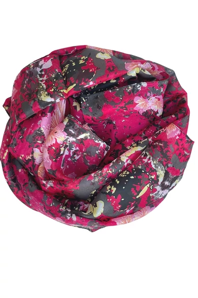 Magenta alapon virágmintás 100% valódi hernyóselyem sál 50x180cm