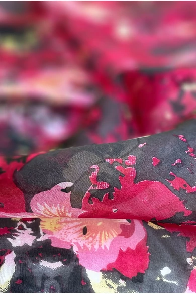 Magenta alapon virágmintás 100% valódi hernyóselyem sál 50x180cm