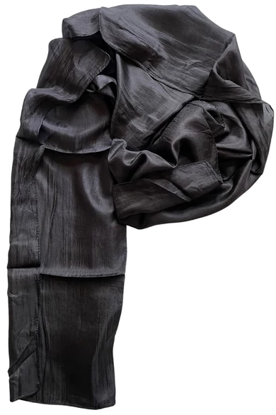 Obszidiánfekete 100% valódi hernyóselyem sál 50x180cm