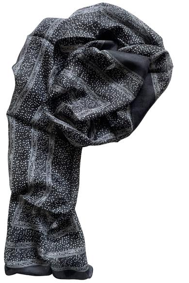 Ébenfekete alapon mintás 100% valódi hernyóselyem sál 50x180cm