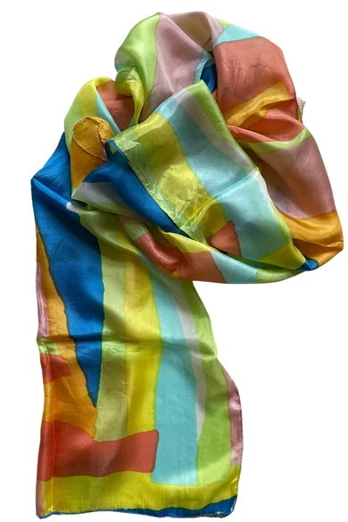 Türkiz, almazöld, rózsaszín, kék, sárga színű 100% valódi hernyóselyem sál 50x180cm
