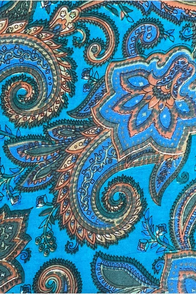 Kobaltkék alapon paisley mintás 100% valódi hernyóselyem sál 100x180 cm