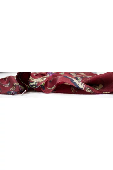 Burgundivörös alapon pillangó mintás 100% valódi hernyóselyem sál 100x180 cm