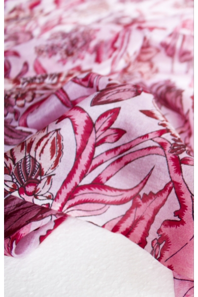 Dubarry-rózsaszín alapon virág mintás 100% valódi hernyóselyem sál 100x180 cm