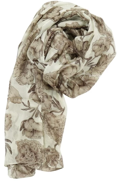 Bahama-beige alapon óriás virágmintás 100% valódi hernyóselyem sál 100x180 cm