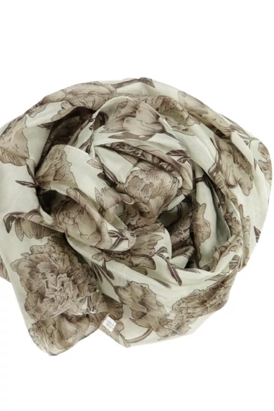 Bahama-beige alapon óriás virágmintás 100% valódi hernyóselyem sál 100x180 cm