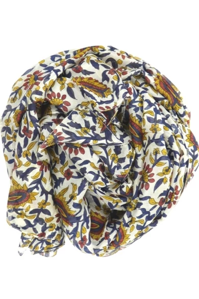Liliomfehér alapon virágmintás 100% valódi hernyóselyem sál 100x180 cm