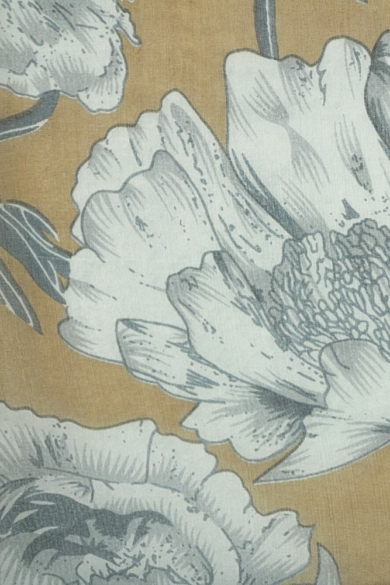 Őzbarna alapon óriás virágmintás 100% valódi hernyóselyem sál 100x180 cm