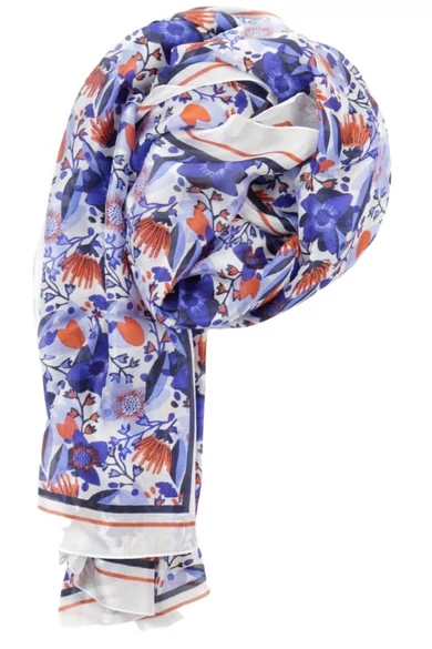 Harmatfehér alapon virágmintás 100% valódi hernyóselyem sál 100x180 cm