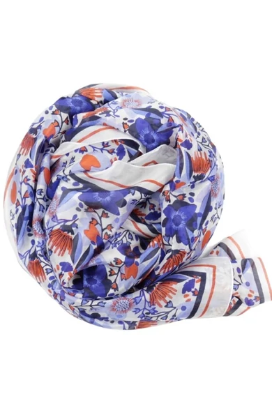 Harmatfehér alapon virágmintás 100% valódi hernyóselyem sál 100x180 cm