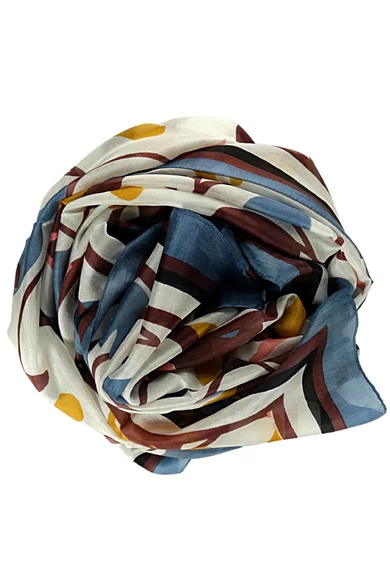 Hollandkék keretben virágmintás 100% valódi hernyóselyem sál 100x180 cm