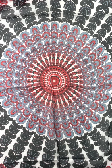 Orchideafehér alapon asztroszürke és bársonypiros mintás 100% valódi hernyóselyem sál 100x180 cm