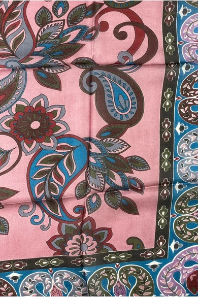 Denimkék keretben virágmintás 100% valódi hernyóselyem sál 100x180 cm