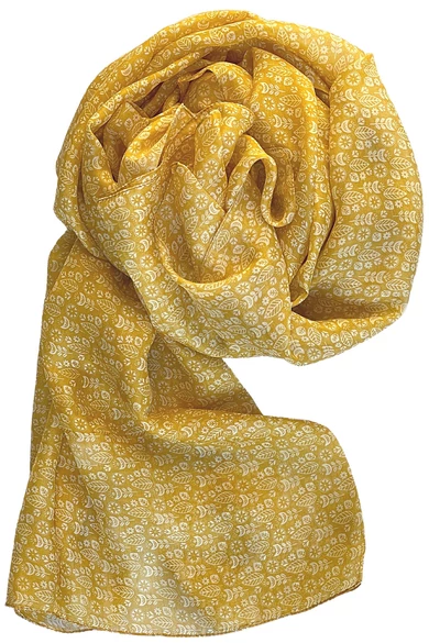 Barokksárga alapon mintás 100% valódi hernyóselyem sál 100x180 cm
