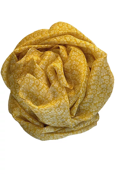 Barokksárga alapon mintás 100% valódi hernyóselyem sál 100x180 cm