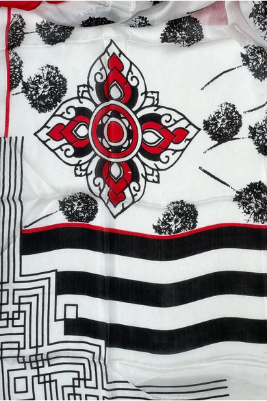 Japánpiros  bordűrös 100% valódi hernyóselyem sál 100x180 cm