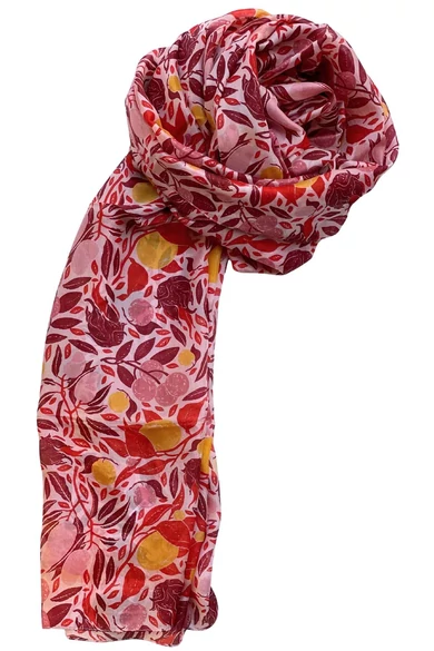 Porcelánrózsaszín alapon mintás 100% valódi hernyóselyem sál 100x180 cm